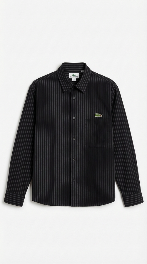 Chemise noire à rayures fines à manches longues
